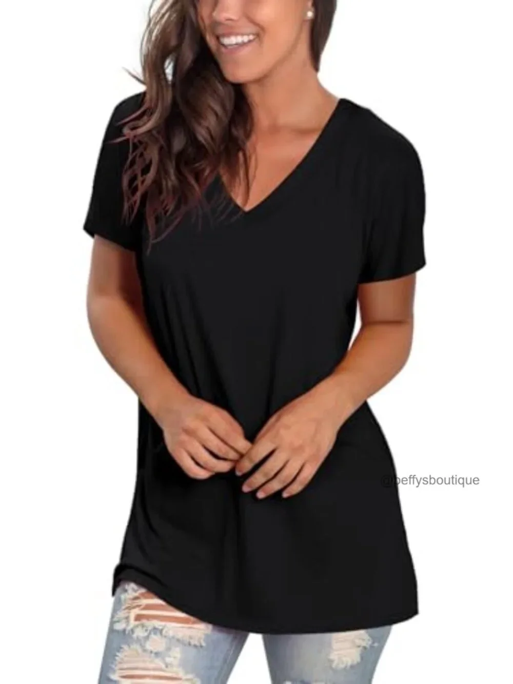 Women's V-Neck Tee Loose Fit Short Sleeve Casual Top Floral Print